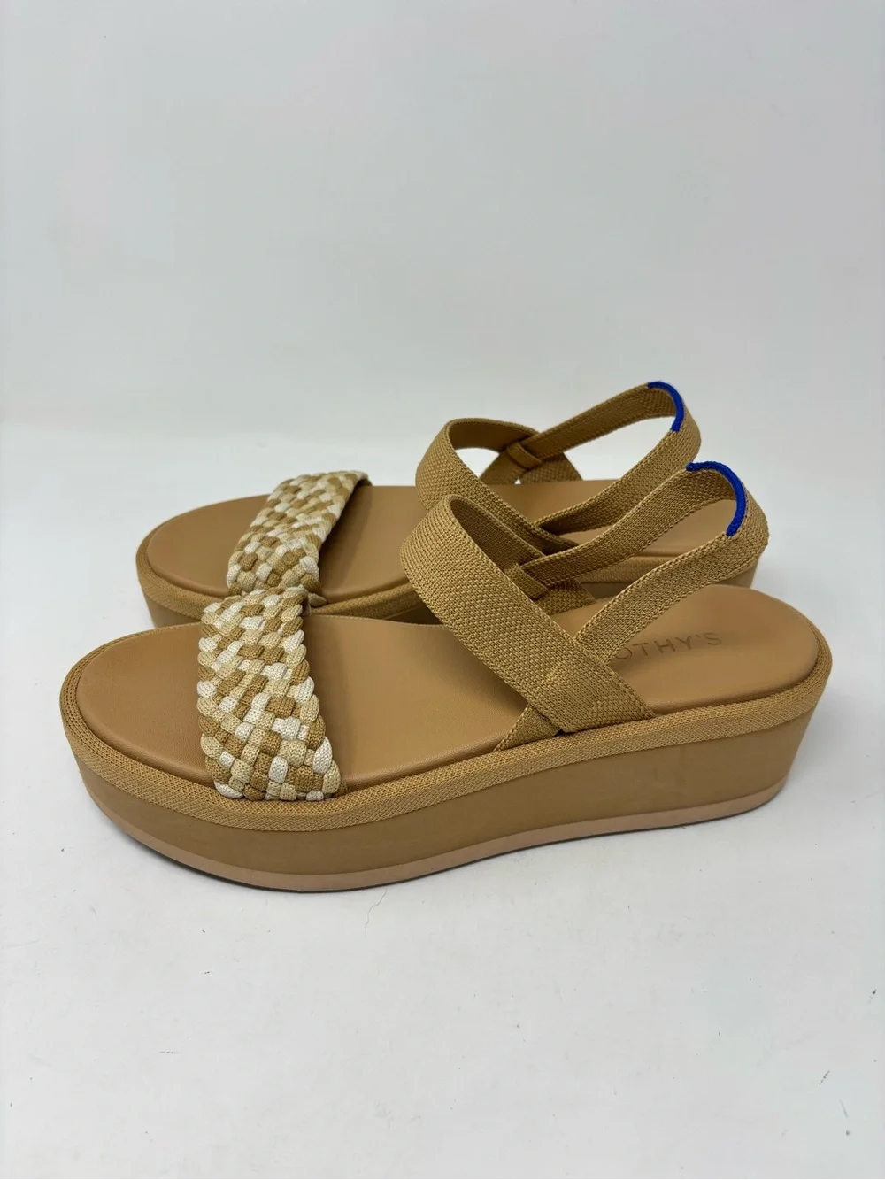 Rothy's Tan Woven Strap Platform Wedges
